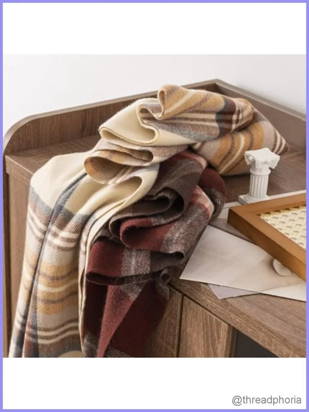 Classic Plaid Tassel Scarf Wrap - Soft Lightweight Polyester Winter Neck Warmer